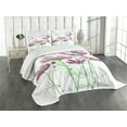 thumbnail image 1 of Ambesonne Green Flower Quilted Bedspread Set 3 Pcs, Spring Foliage, King Size, Lilac Green, 1 of 5