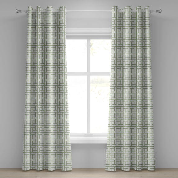 Ambesonne Green Grommet Curtain, Maze Shaped Squares Lines, 50" x 120", Pistachio Green White