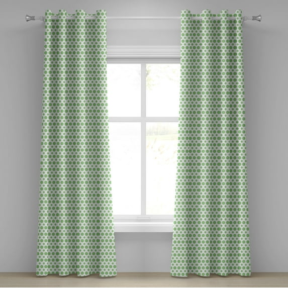 Ambesonne Green Grommet Curtain, Pop Art Retro Style Dots, 50" x 96", Fern Green and White