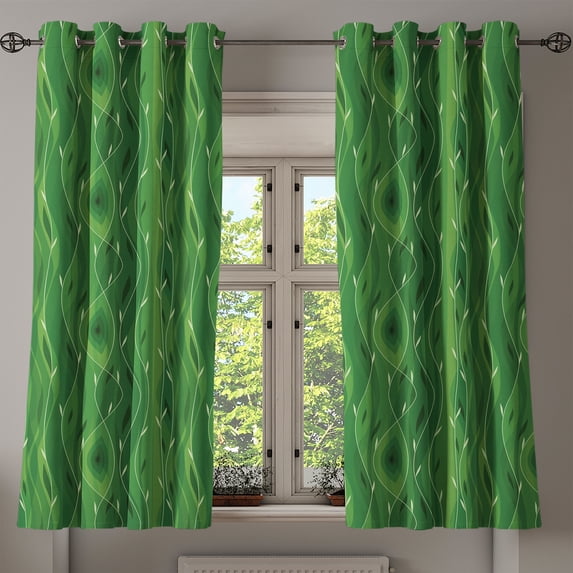 Ambesonne Green Grommet Curtain, Retro Spring Abstract, 50" x 63", Pale Green and Fern Green