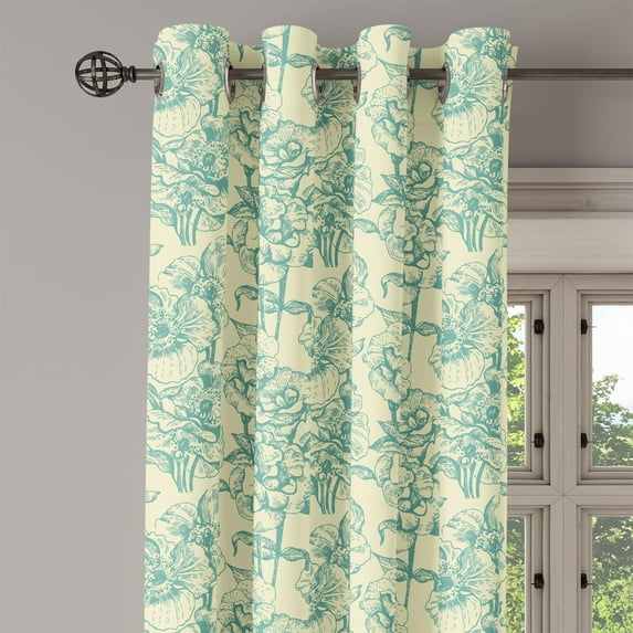 Ambesonne Green Grommet Curtain Single Panel, Botanical Floral Vintage, 50"x60", Cream Pale Blue