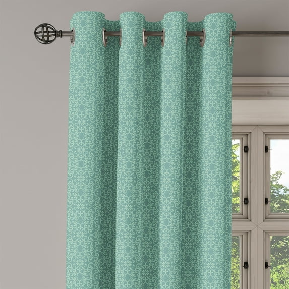 Ambesonne Green Grommet Curtain Single Panel, Vintage Victorian Ornate, 50"x60", Turquoise Seafoam