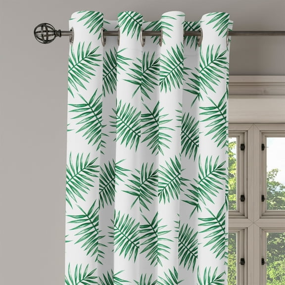 Ambesonne Green Grommet Curtain Single Panel, Watercolor Tropical Palm, 50"x60", Forest Green White