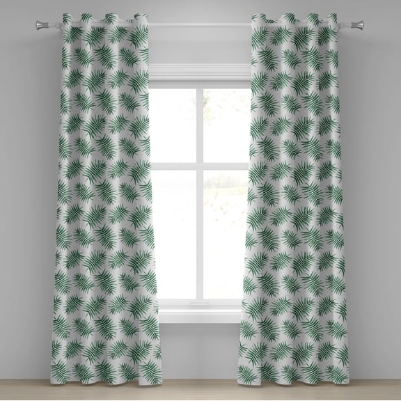Ambesonne Green Grommet Curtain, Watercolor Tropical Palm, 50" x 120", Forest Green White