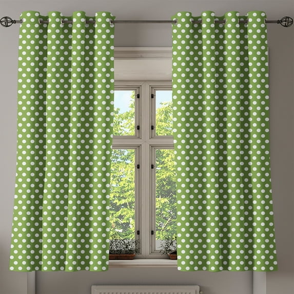 Ambesonne Green Grommet Curtain, White Simple Polka Dots, 50" x 54", Olive Green and White