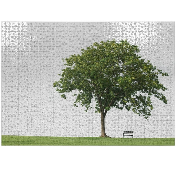 Ambesonne Green Jigsaw Puzzle Durable Cardboard, Solitude Bench Nobody, 1000 pcs, Green White