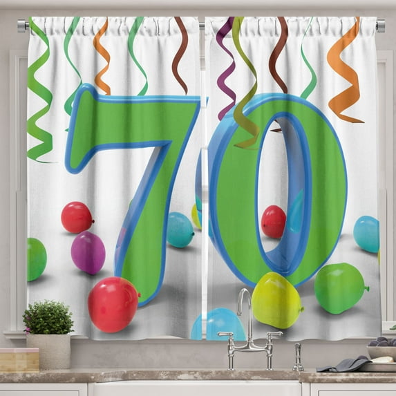 Ambesonne Green Kitchen Curtains, Balloons and Curls, 55"x39", Fern Green and Blue
