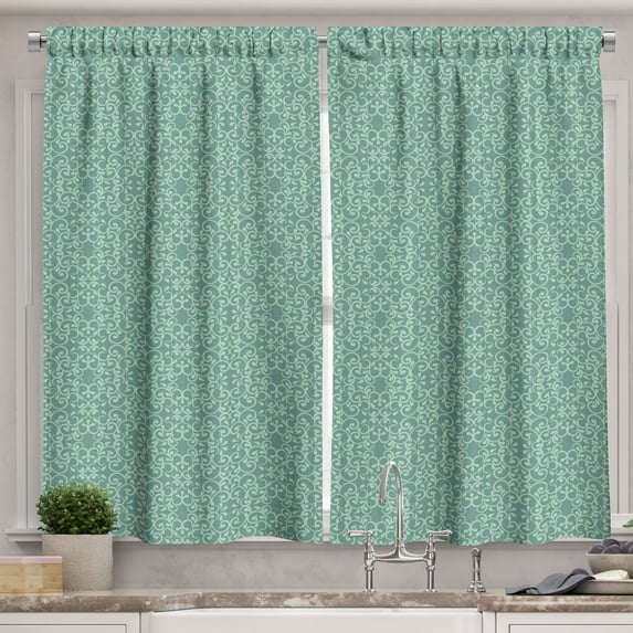 Ambesonne Green Kitchen Curtains, Vintage Victorian Ornate, 55"x39", Turquoise Seafoam