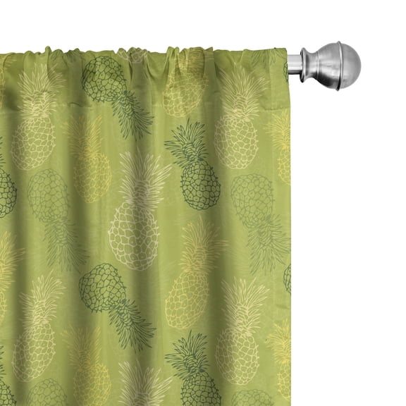 Ambesonne Green Leaf Window Curtains, Tropical Pineapple, Each 28" W x 63" L, Apple Green and Fern Green