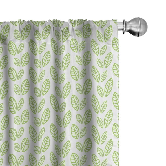 Ambesonne Green Leaf Curtains, Abstract Simplistic, Pair of 28"x84", Apple Green and White