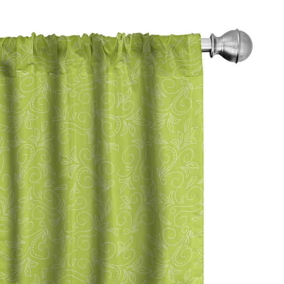 Ambesonne Green Leaf Curtains, Doodle Curly Flora, Pair of 28"x63", Yellow Green White