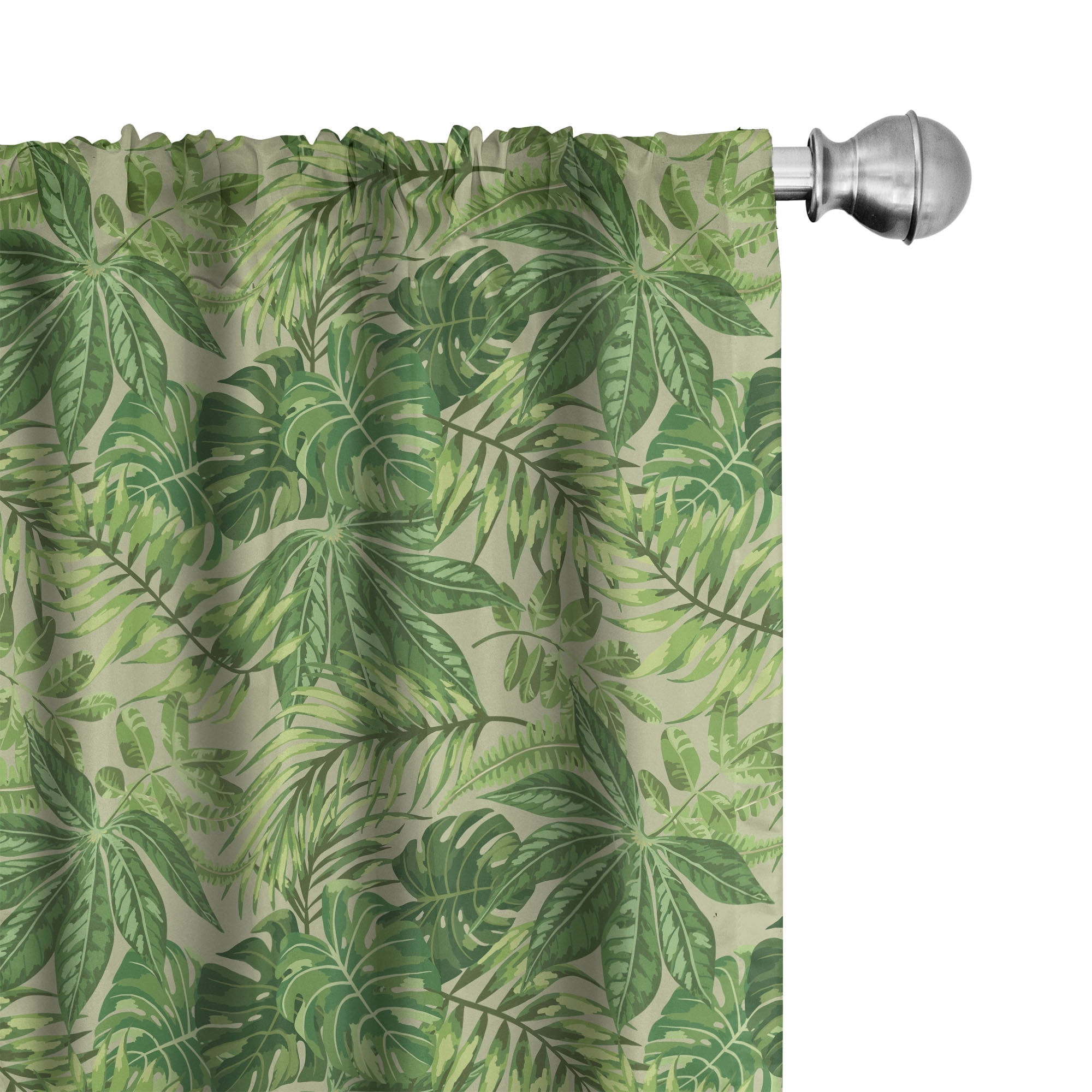 Green Leaf Patterned Light Filtering Rod Pocket Curtain Panels