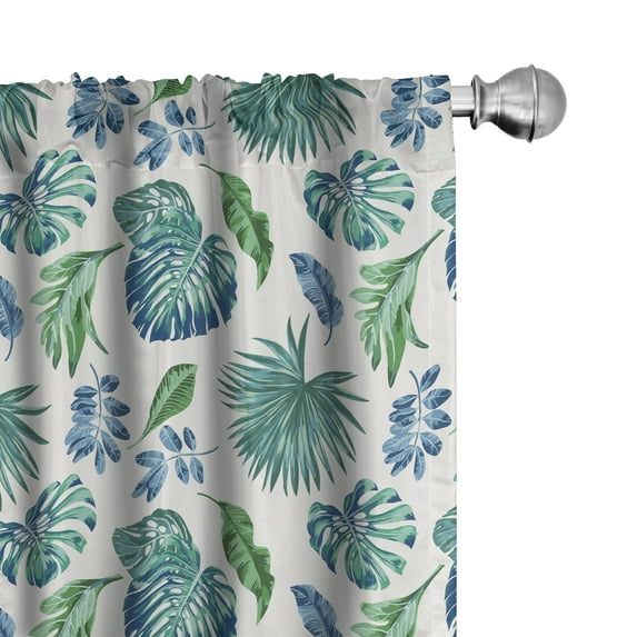 Ambesonne Green Leaf Curtains, Monstera Coconut Palm, Pair of 28"x95", Turquoise and Navy Blue