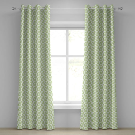 Ambesonne Green Leaf Grommet Curtain, Abstract Simplistic, 50" x 72", Apple Green and White