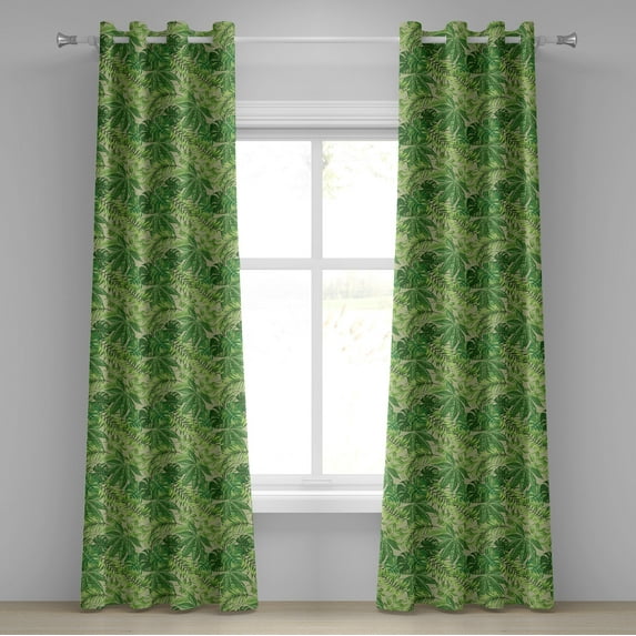 Ambesonne Green Leaf Grommet Curtain, Fresh Jungle Aloha, 50" x 96", Apple Green Fern Green
