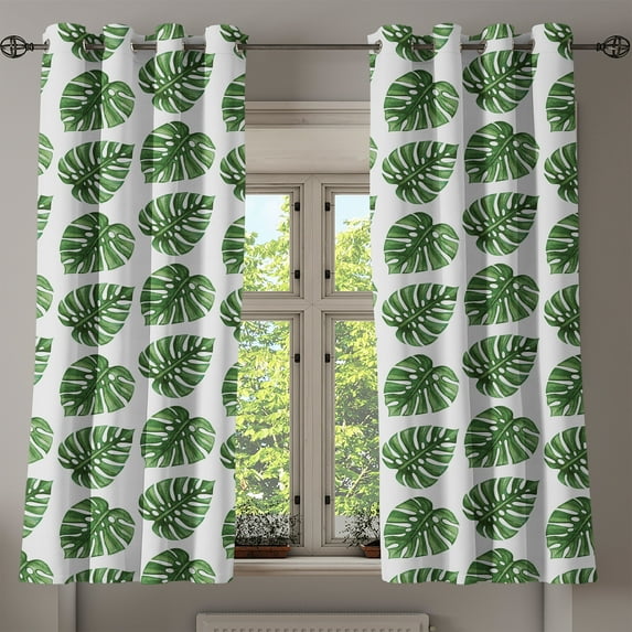 Ambesonne Green Leaf Grommet Curtain, Palm Leaves Nature, 50" x 54", White and Green