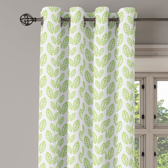 Ambesonne Green Leaf Grommet Curtain Single Panel, Abstract Simplistic, 50"x60", Apple Green and White
