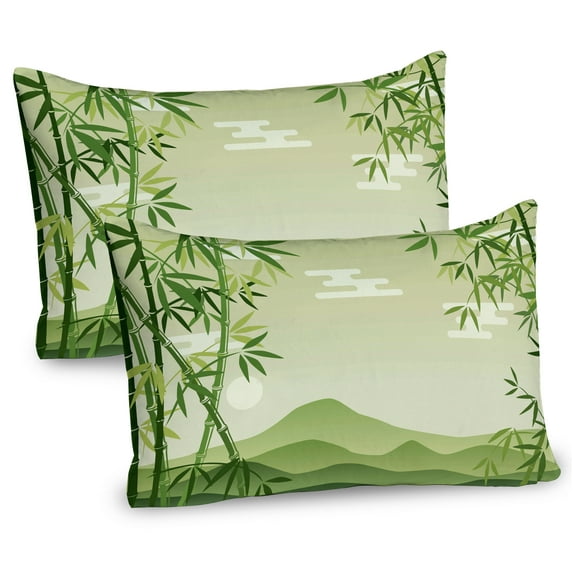 Ambesonne Green Leaf Pillow Sham 2 Pack, Japanese Tree Oriental, 26"x20", Lime Green and Pale Green