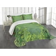 thumbnail image 1 of Ambesonne Green Leaf Quilted Bedspread Set 3 Pcs, Hawaiian Rainforest, Queen Size, Apple Green and Jade Green, 1 of 5