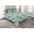thumbnail image 1 of Ambesonne Green Leaf Quilted Bedspread Set 3 Pcs, Monstera Coconut Palm, Queen Size, Turquoise and Navy Blue, 1 of 4