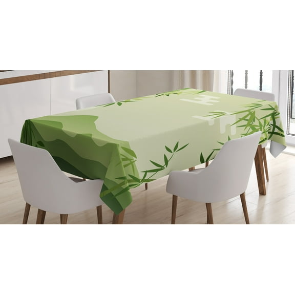 Ambesonne Green Leaf Tablecloth Rectangular Table Cover, Japanese Tree Oriental, 60"x90", Lime Green and Pale Green