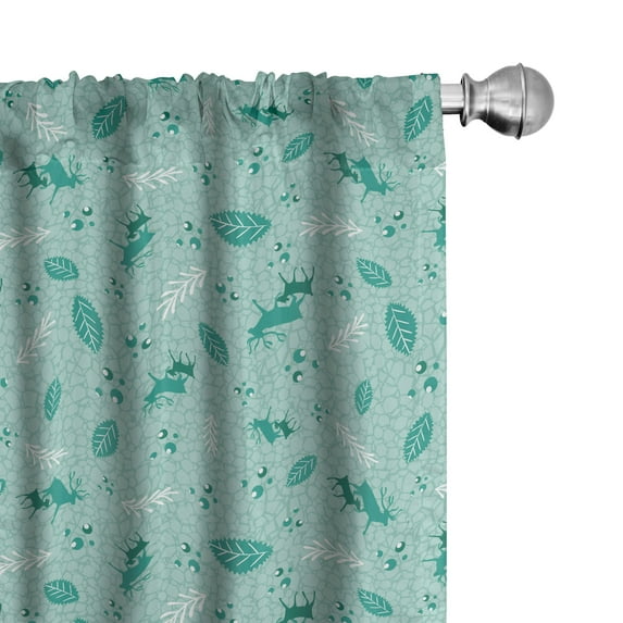 Ambesonne Green Leaves Window Curtains, Teal Scandinavian Art, Each 28" W x 84" L, Dark Seafoam Teal