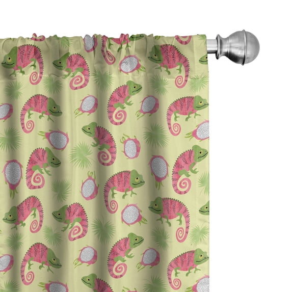 Ambesonne Green Leaves Curtains, Fruits and Chameleons, Pair of 28"x84", Pastel Pink