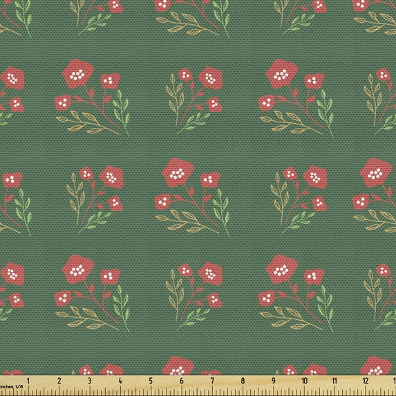 Ambesonne Green Leaves Fabric by the Yard Upholstery, Botanical Forest Art, 2 Yards, Dark Salmon