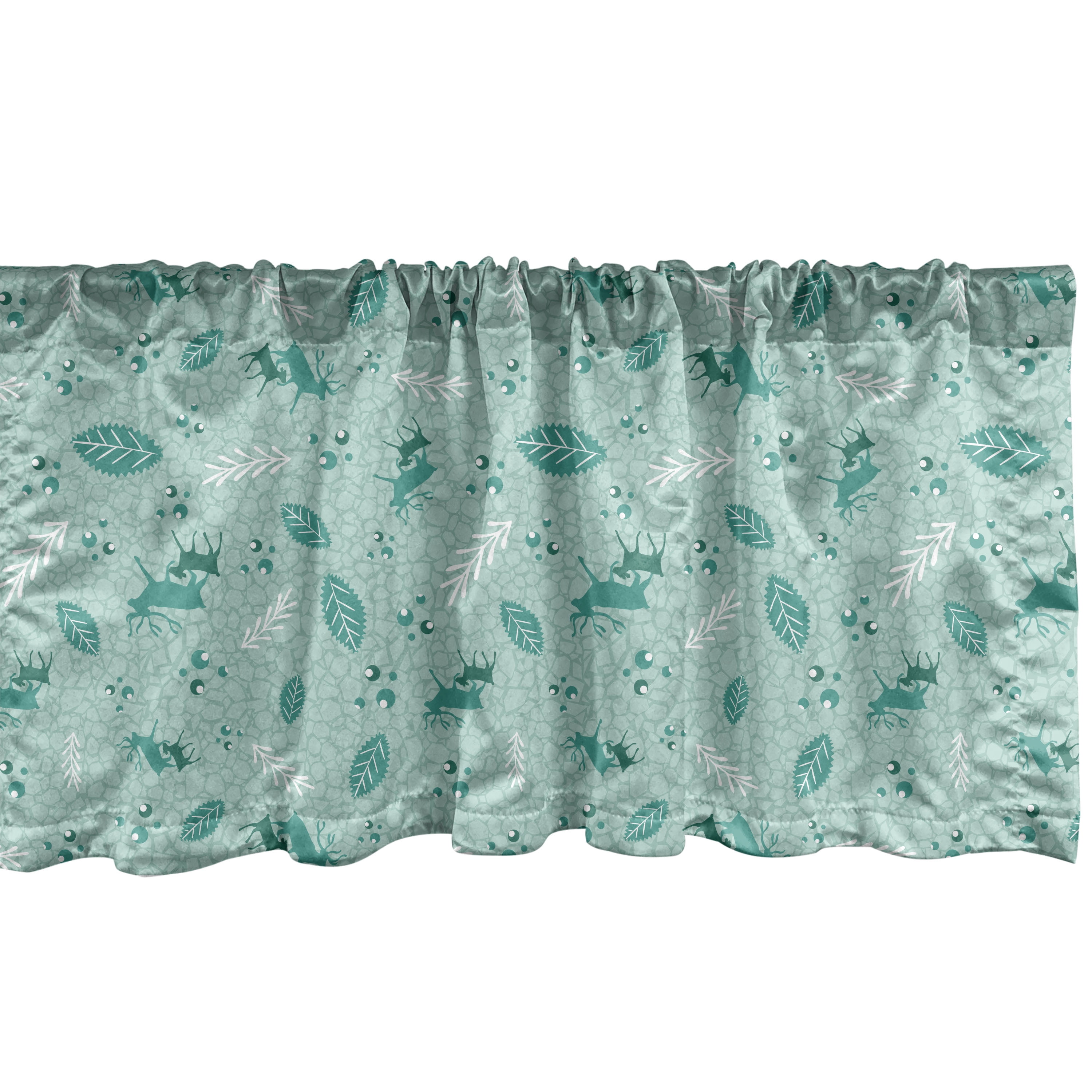 Dark Teal and Green Satin Botanical Rod Pocket Valance, 54" x 12", 2 Pack