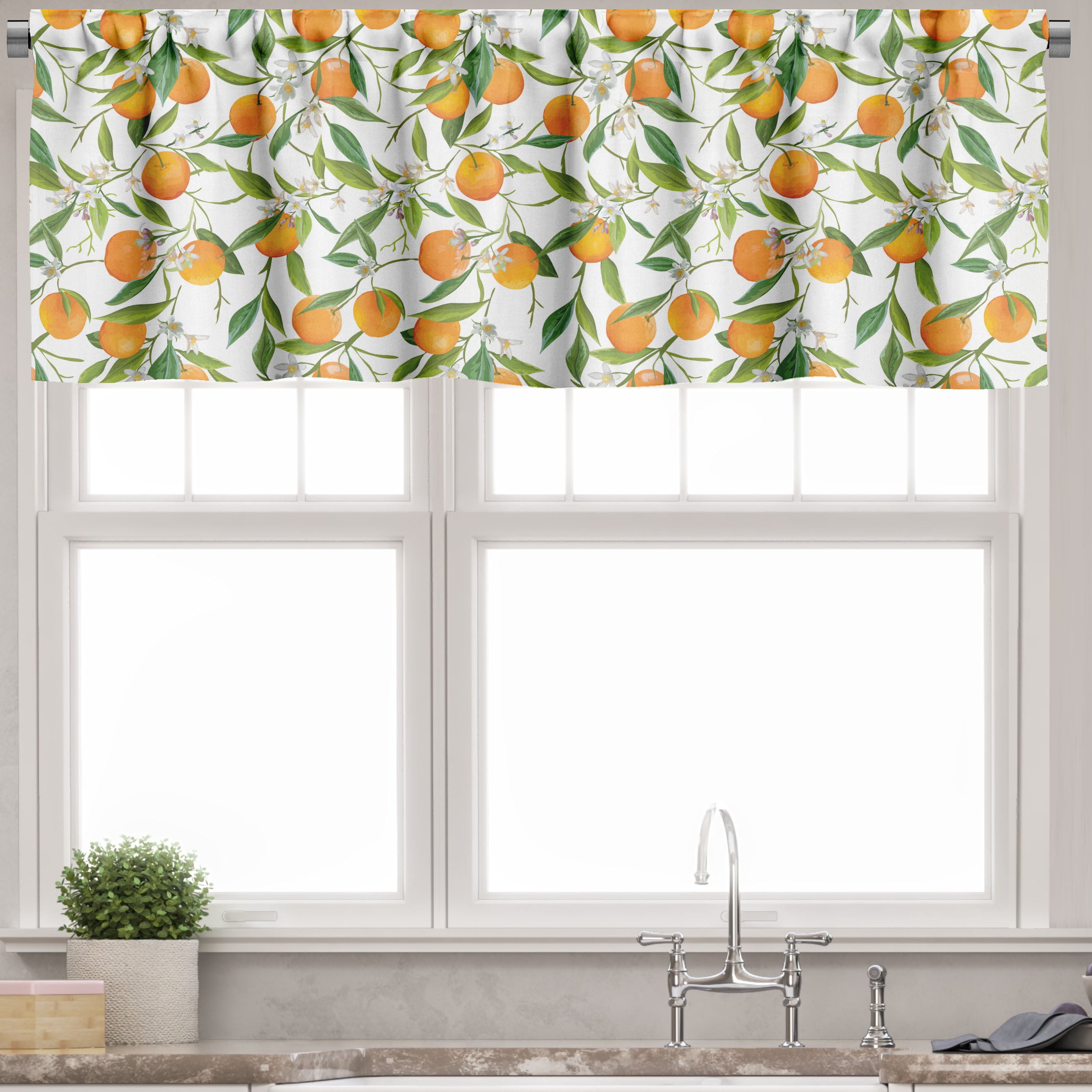 Ambesonne Green Orange Window Valance, Orange Branch, 54