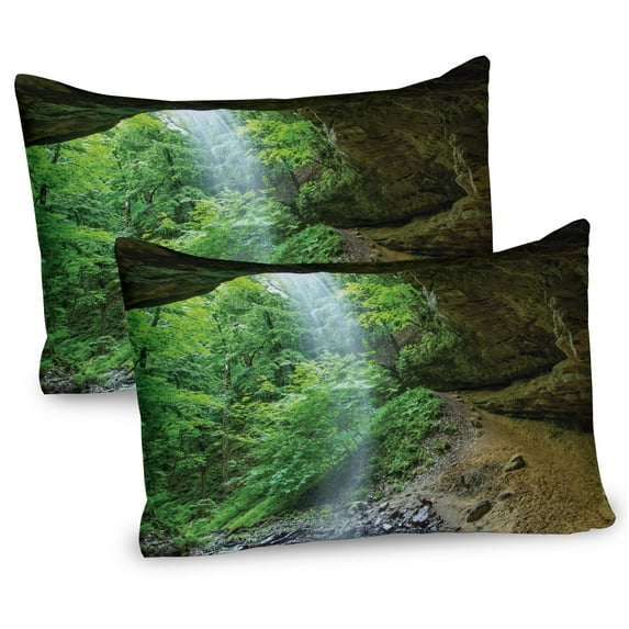 Ambesonne Green Pillow Sham 2 Pack, Canyon Michigan Caves, 36"x20", Army and Fern Green