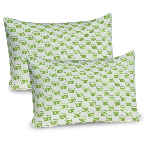 Ambesonne Green Pillow Sham 2 Pack, Foamy Beer Glasses, 36"x20", Apple Green White