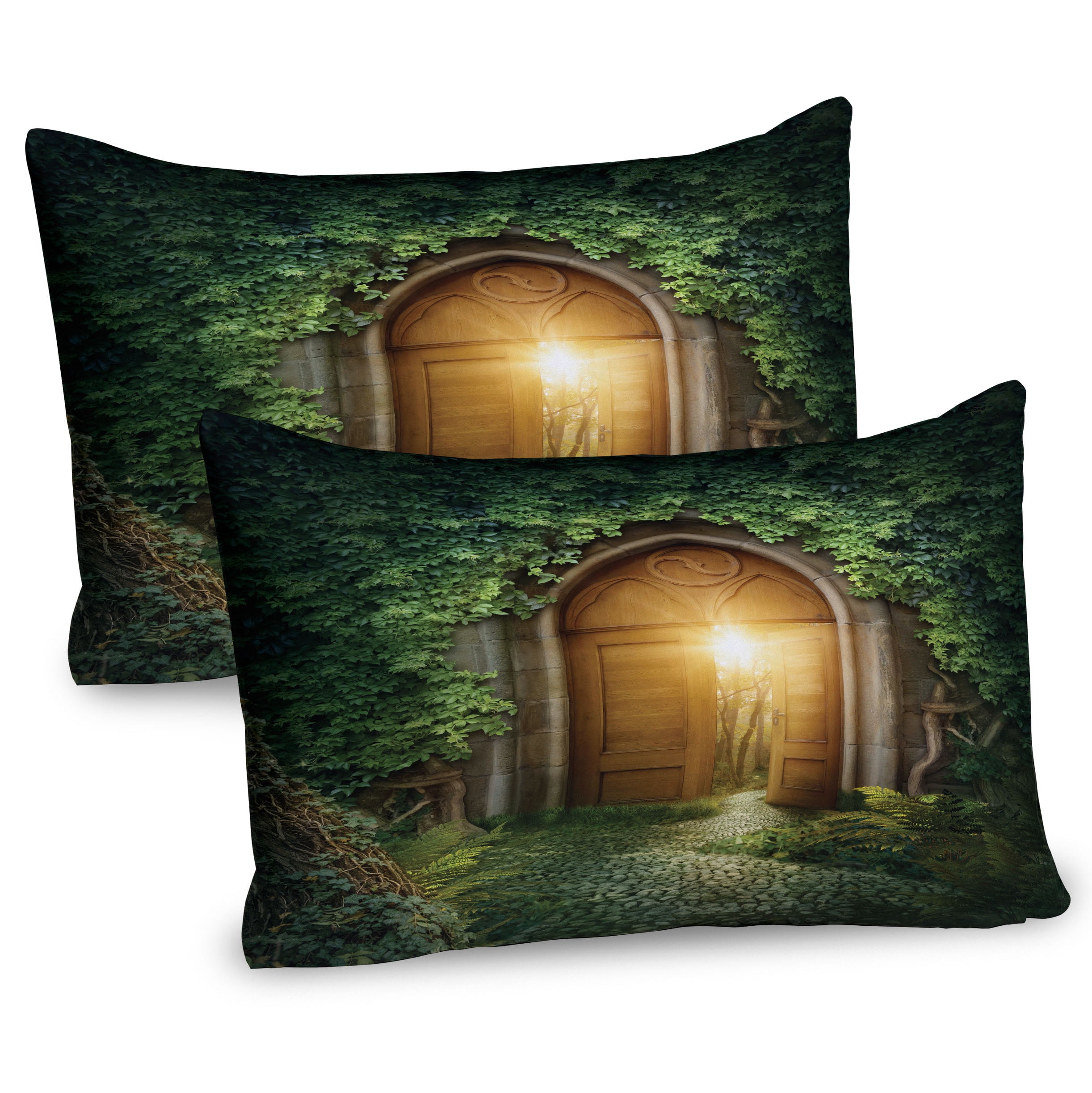 Mystic Sun Beams Green and Brown Microfiber Pillow Shams 2-Pack