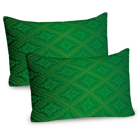 Ambesonne Green Pillow Sham 2 Pack, Vector Foliage Pattern, 26"x20", Forest Green