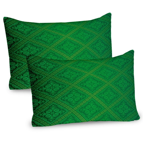 Ambesonne Green Pillow Sham 2 Pack, Vector Foliage Pattern, 30"x20", Forest Green