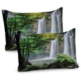thumbnail image 1 of Ambesonne Green Pillow Sham 2 Pack, Waterfall Nature Exotic, 30"x20", White Green, 1 of 3