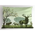 thumbnail image 1 of Ambesonne Green Pillow Sham, Deer and Nature Park, 26" X 20", Green, 1 of 2