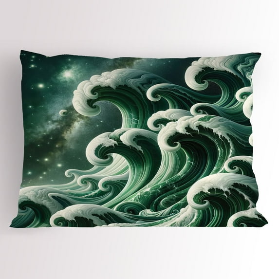 Ambesonne Green Pillow Sham, Marble Print Waves Galaxy Sky, 36" X 20", Dark Teal