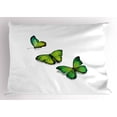 thumbnail image 1 of Ambesonne Green Pillow Sham, Spring Butterfly, 26" X 20", Lime Green Fern Green, 1 of 2