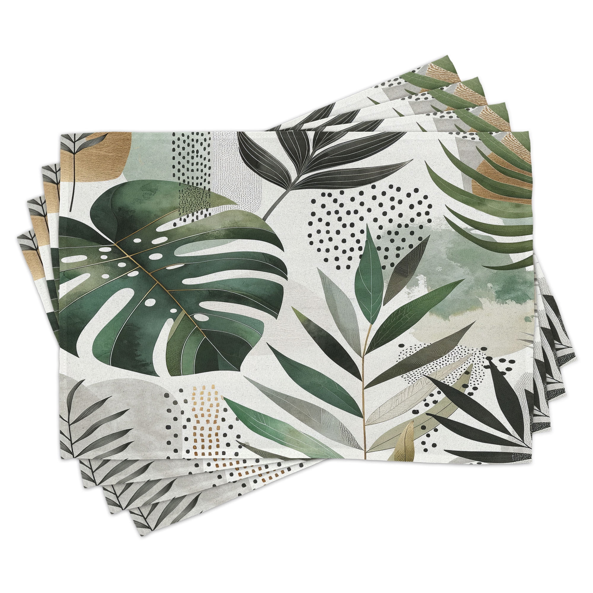 Fawn Eggshell Teal Polyester Boho Jungle Leaf Placemats Set of 4