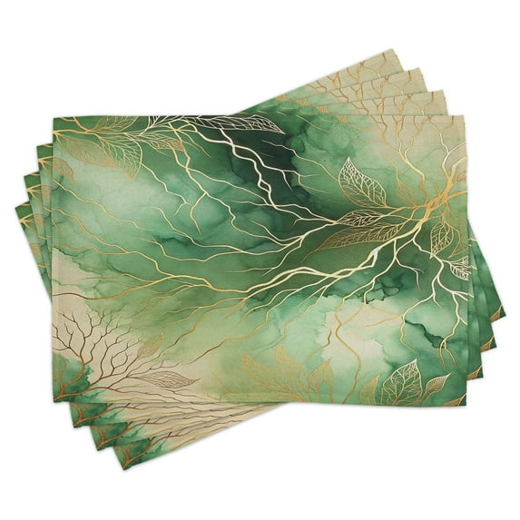 Ambesonne Green Place Mats Set of 4, Dreamy Outline Branch Leaves, Standard Size, Seafoam Peach Salmon