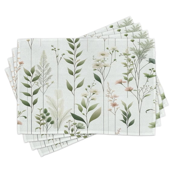 Ambesonne Green Place Mats Set of 4, Modern Nature Leaves Bohemian, Standard Size, Off White Multicolor