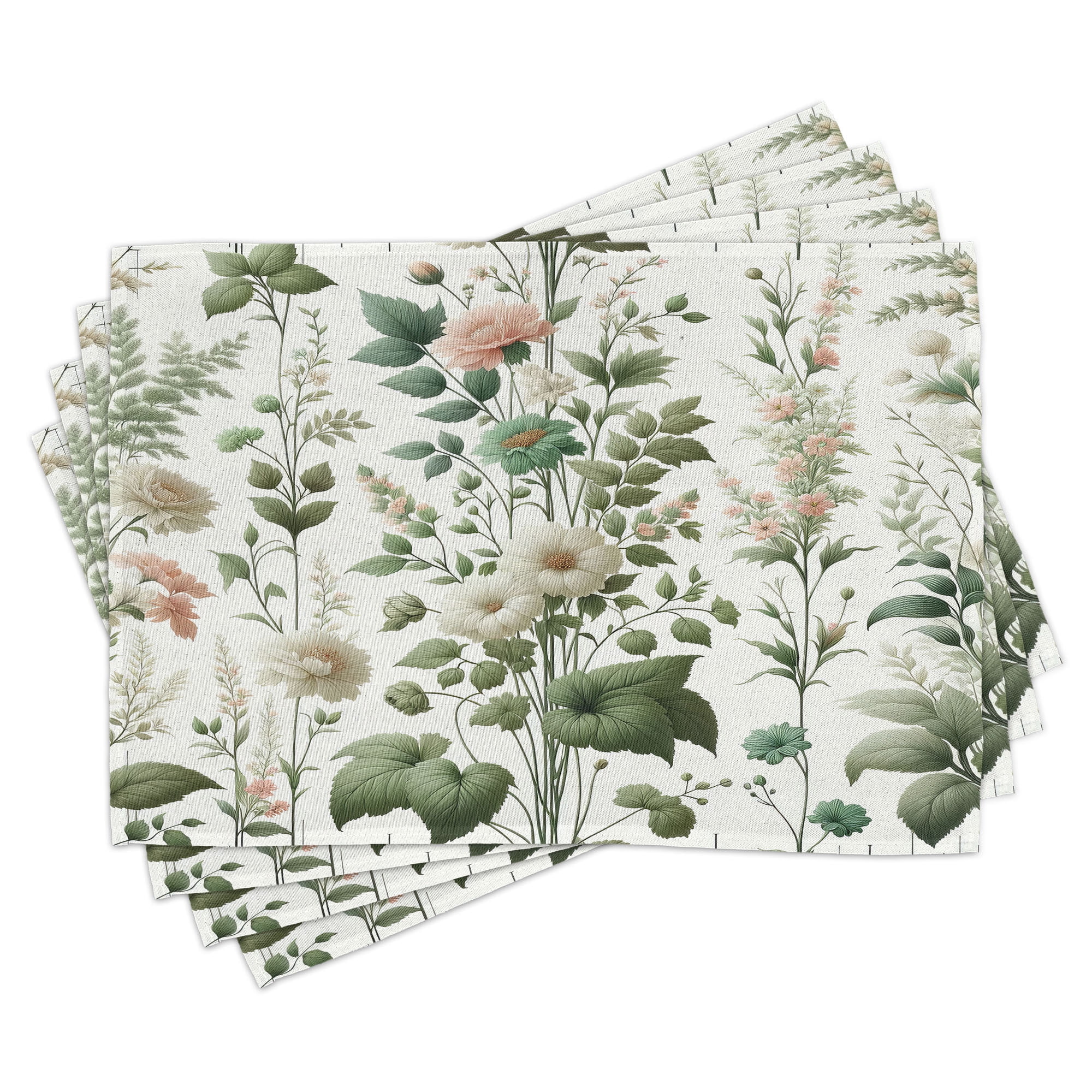 White Multicolor Floral Polyester Rectangle Placemats Set of 4