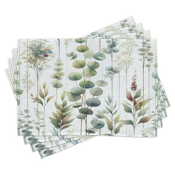 Ambesonne Green Place Mats Set of 4, Watercolor Look Urban Jungle, Standard Size, Slate Brown White Khaki