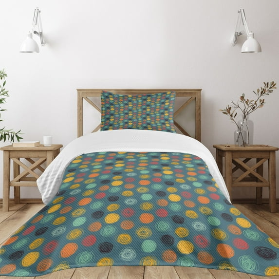 Ambesonne Green Quilted Bedspread Set 2 Pcs, Colorful Abstract Circle, Twin Size, Multicolor
