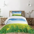 thumbnail image 1 of Ambesonne Green Quilted Bedspread Set 2 Pcs, Field Grassland, Twin Size, Green Blue Yellow, 1 of 3