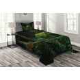 thumbnail image 1 of Ambesonne Green Quilted Bedspread Set 2 Pcs, Surreal Forest House, Twin Size, Hunter Green Army Green, 1 of 3