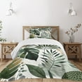 thumbnail image 1 of Ambesonne Green Quilted Bedspread Set 2 Pcs, Tropical Nature Design Leaves, Twin Size, Emerald Ivory Pale Brown, 1 of 4