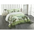 thumbnail image 1 of Ambesonne Green Quilted Bedspread Set 3 Pcs, Deer and Nature Park, Queen Size, Green, 1 of 3