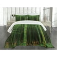 thumbnail image 1 of Ambesonne Green Quilted Bedspread Set 3 Pcs, Exotic Tree Forest Scenery, Queen Size, Fern Green, 1 of 5